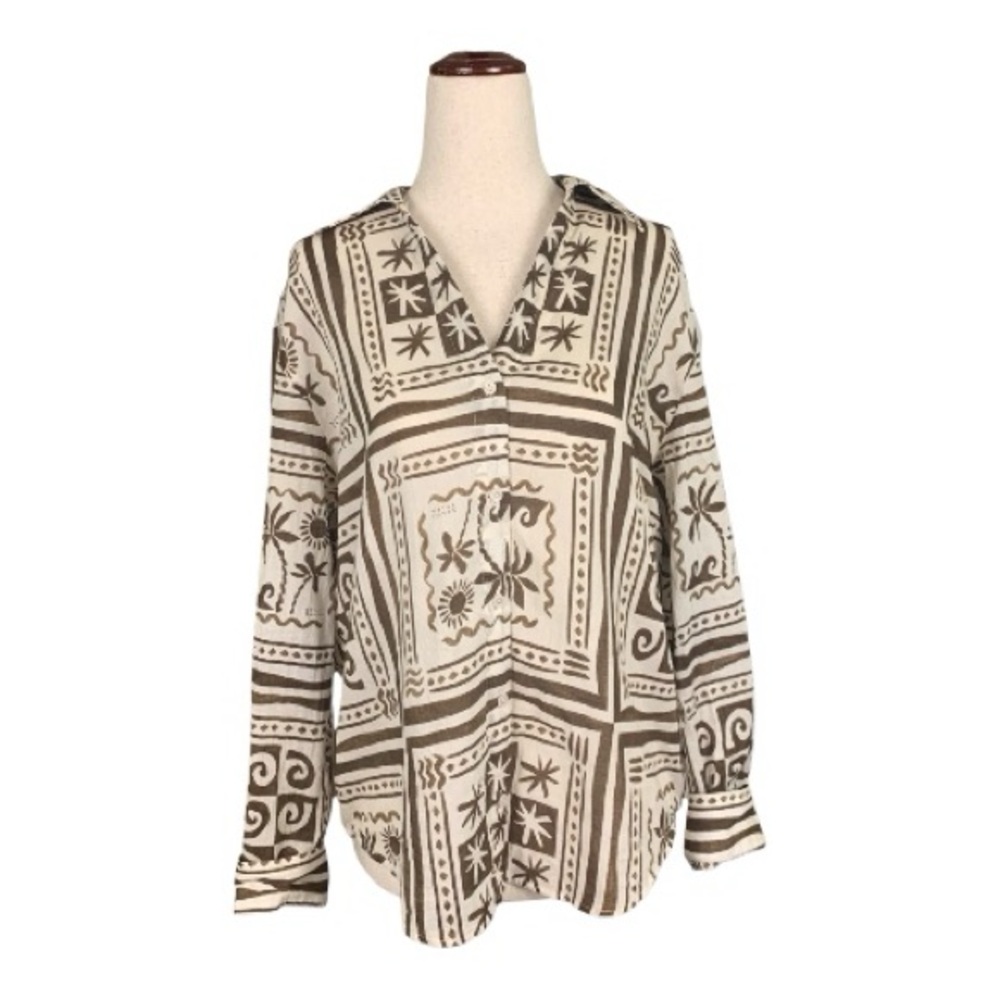 Calypso St Barth 100% Cotton Lightweight Semi‎ Sheer long Sleeve Tunic Small